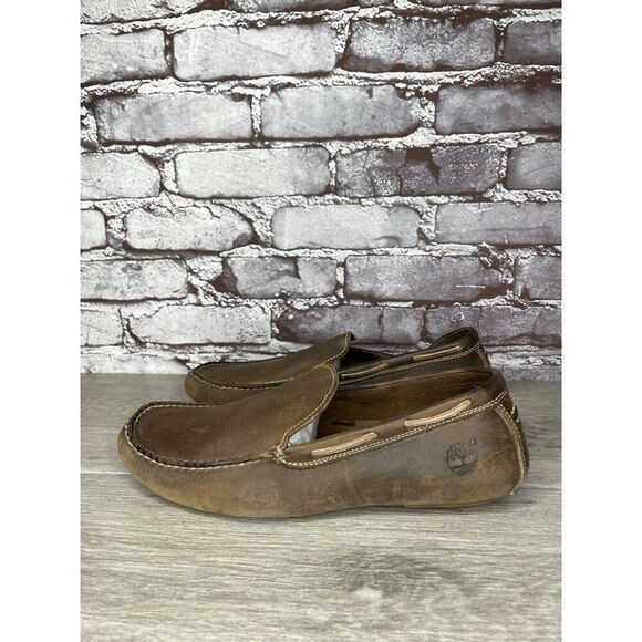 Timberland Brown Nubuck Leather Moc Slip On Loafers Driving Shoes Men Sz 8.5M US - Picture 1 of 16